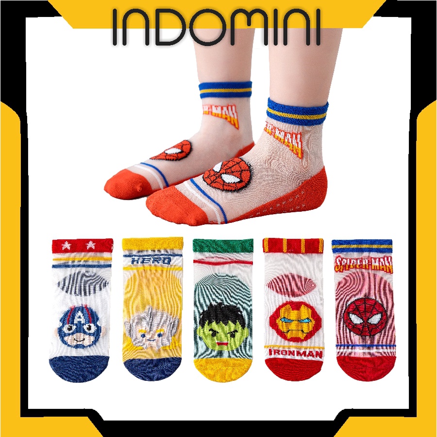 INDOMINI Kaos Kaki Anak Motif Superhero Transparan Kaus Kayi Bayi Superhero Lucu KK047