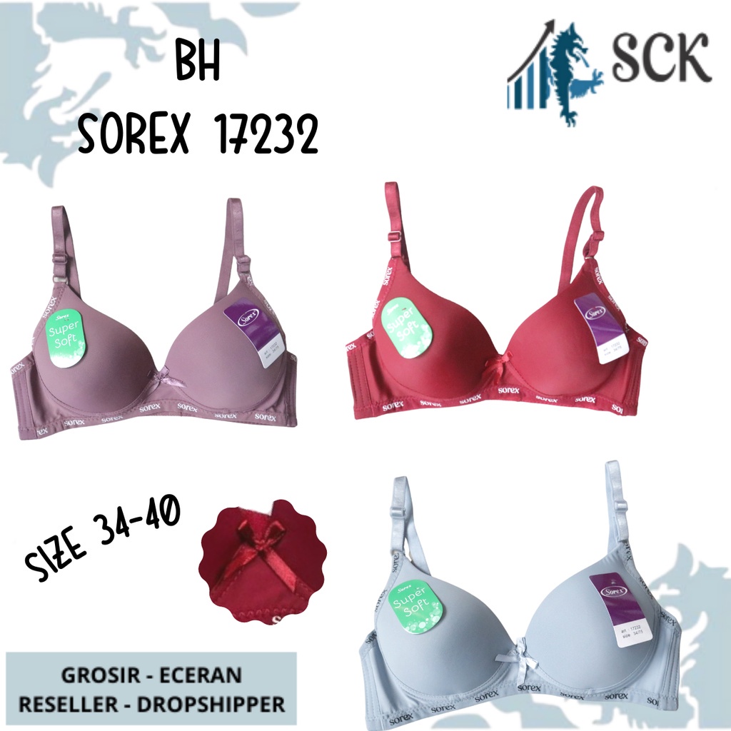 BH SOREX 17232 Busa Tanpa Kawat Kait 2 Polos Busa Tipis Cup Sedang Size 34-40 / Pakaian Dalam Sorex