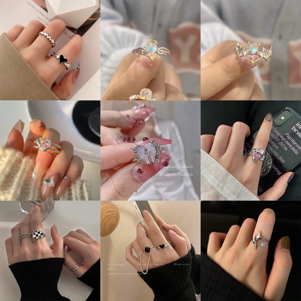 Cincin Perak Batu Permata Mewah Untuk Wanita Fashion Hati Malaikat Setan Jari Cincin Perhiasan Aksesoris