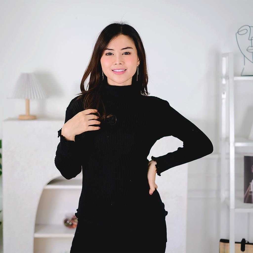 OTS 1.100 - Curly Inner Knit Longsleeve Bahan Rajut Atasan Top Sweater Viral