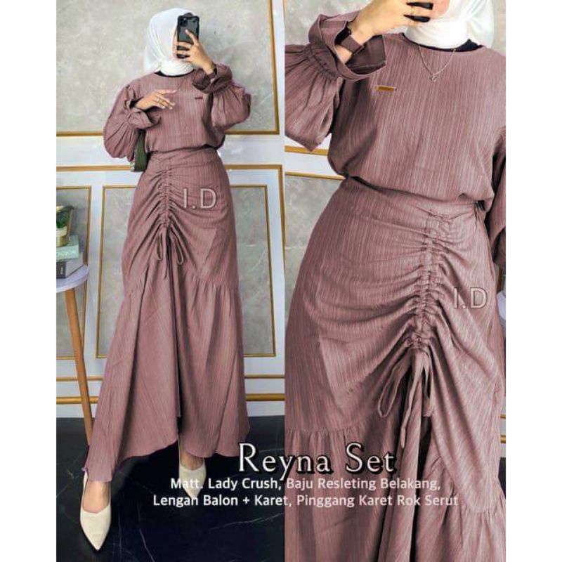 Cod Reyna set rok/setelan kekinian/gamis ibu muda/setelan kringkle/gamis pos/busana muslim/gamis mur