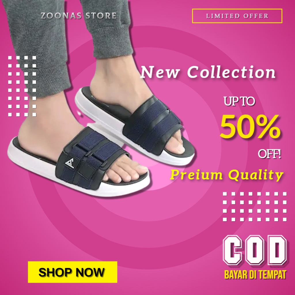 Sandal Pria Casual Hitam Navy Army Sendal Slide Cowok Dewasa Remaja Keren Kekinian Terbaru