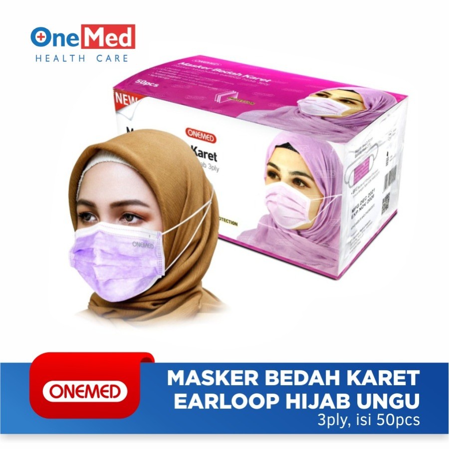 Masker Jilbab Ungu OneMed box 50pcs