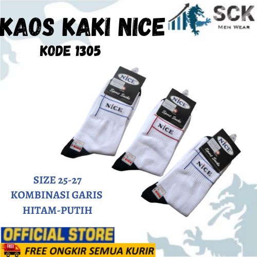 Kaos Kaki Olahraga NICE 1305-9 Sebetis MOTIF Garis / Kaus Kaki NICE 1305-9 Casual