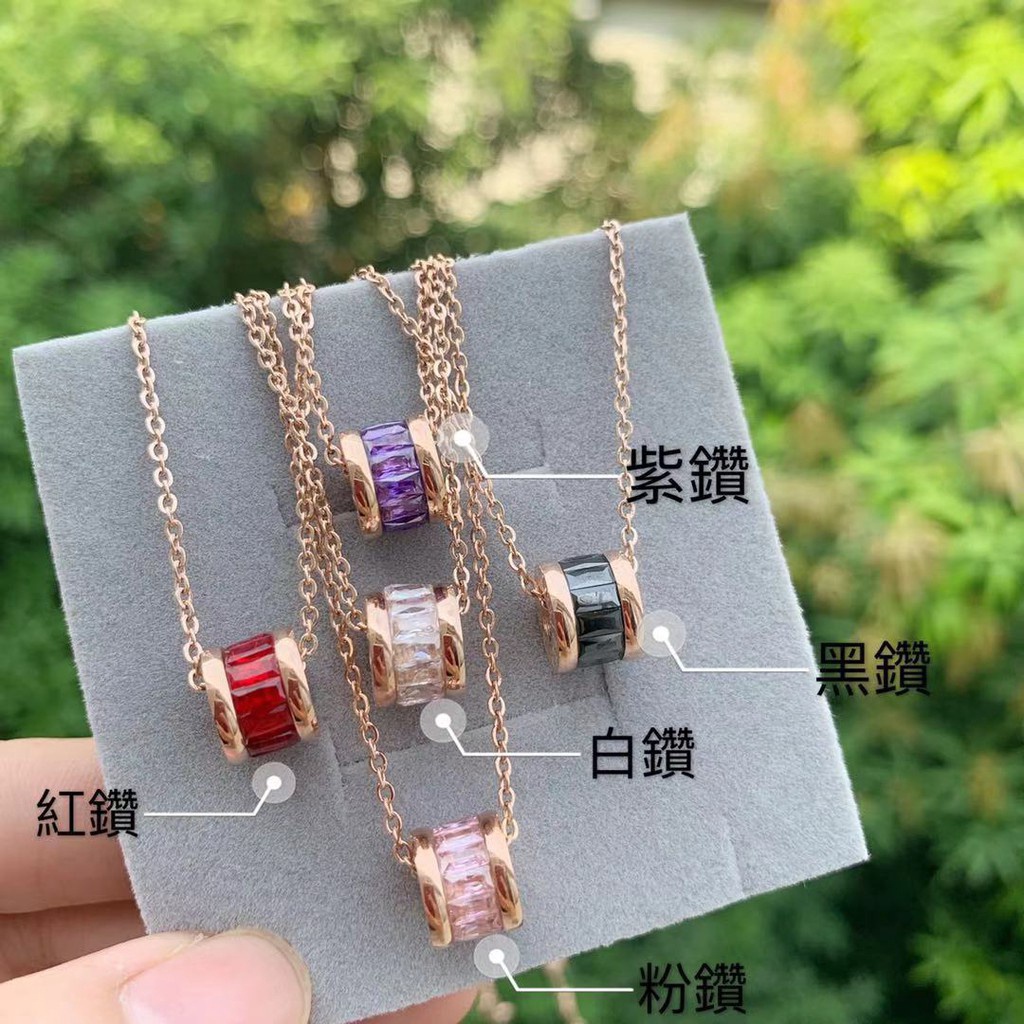 Kalung Rantai Klavikula 18K Titanium Steel Lapis Rose Gold Hias Batu Kristal Warna-Warni