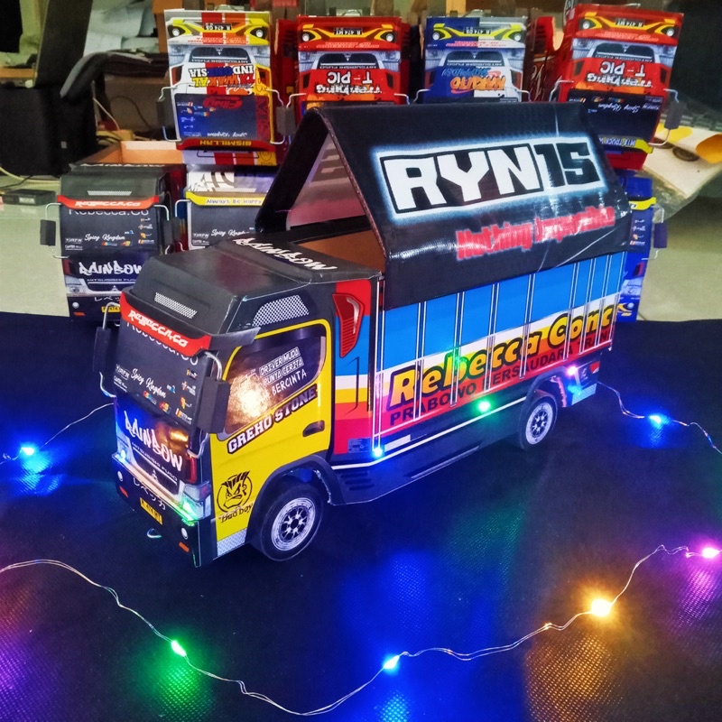 Mainan Miniatur Truk Oleng RAINBOW REBECCA CONCEPT Size P30cm Variasi Lampu Terpal Mainan Anak Terba