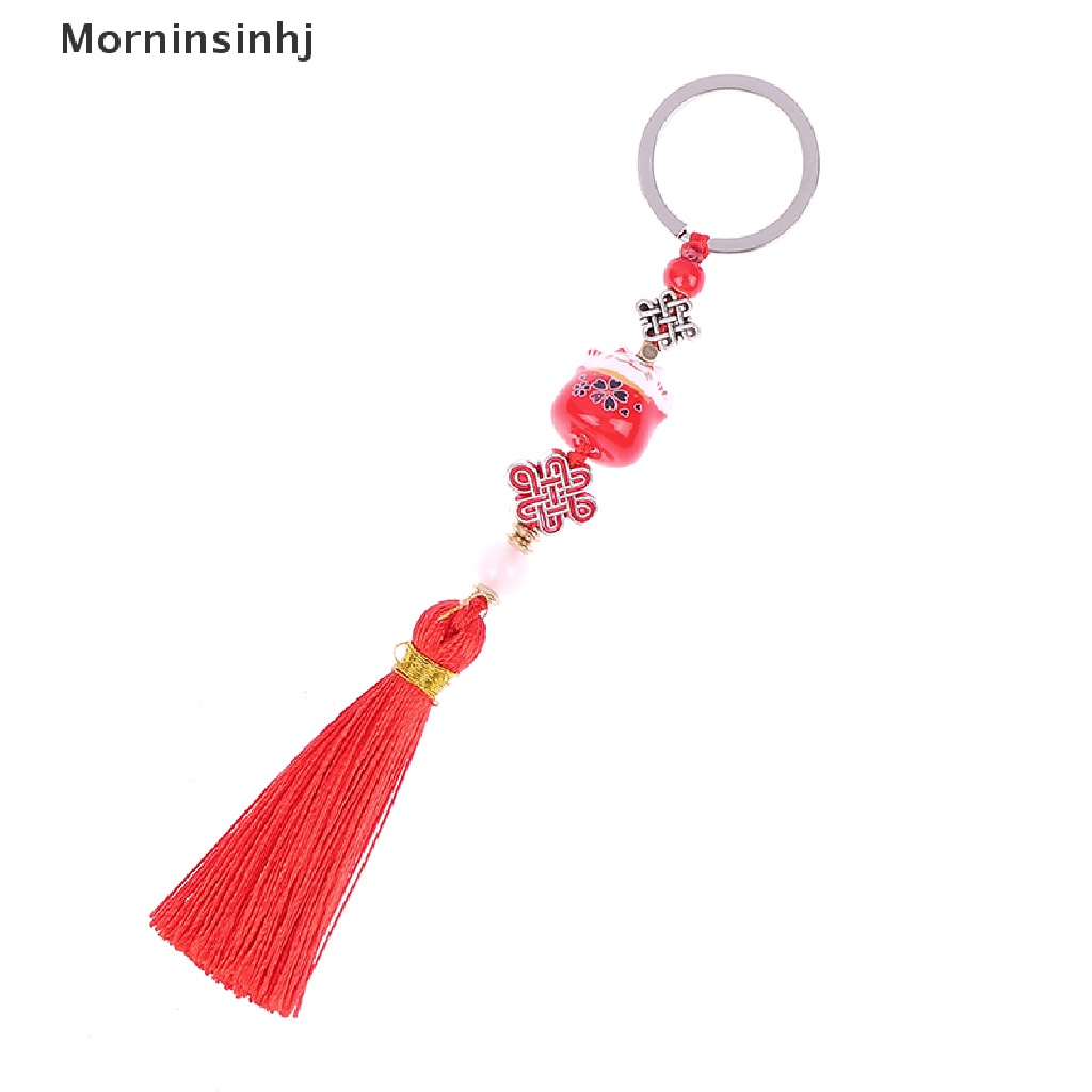 Mornin Kartun Kucing Beruntung Liontin Gantungan Kunci Handmade Cina Simpul Tenun Key Chains id