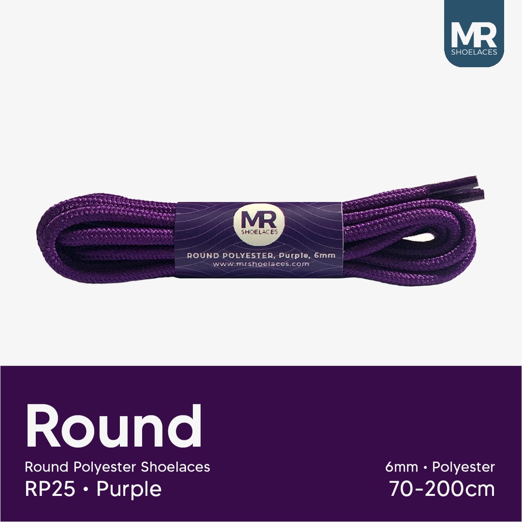 MR Shoelaces RP25 Ungu (Purple) Tali Sepatu Bulat Round Big 6mm Shoelaces 90cm 100cm 120cm 150cm 180cm-200cm Polyester