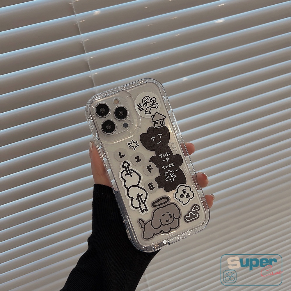 Case Stiker Cinta Hati Kompatibel Untuk iPhone 7Plus 13 11 14 12 Pro Max7 8 Plus X XR 6 6S XS MAX SE 2020 Kartun Lucu Graffiti Anjing Yang Indah Shockproof Airbag Bening TPU Soft Cover