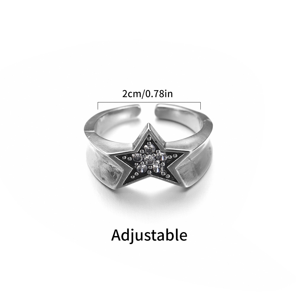 Bertatahkan Zirkon Perhiasan Fashion Wanita Vintage Kristal Pentagram Pesta Rings Wanita Adjustable Terbuka Indah Hadiah Elegan Berlian Imitasi Mengkilap Tidak Teratur Jari Cincin