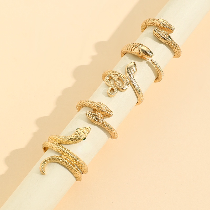 Trend Fashion Micro-set Sederhana Cincin Ular Mahkota Vintage Geometris Cincin Bersama Kombinasi