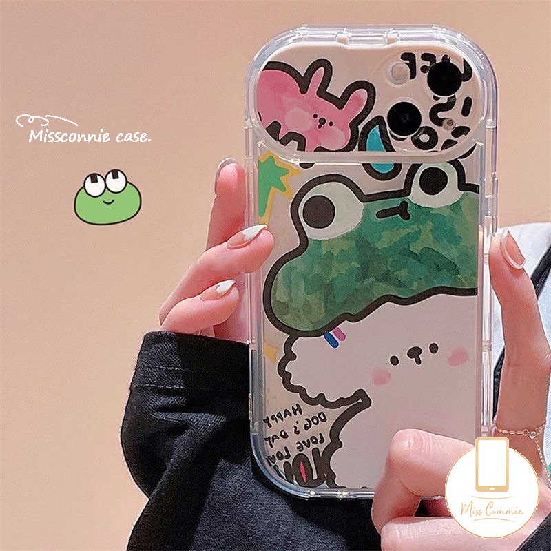 Graffiti Kartun Hewan Soft Case Kompatibel Untuk IPhone 7Plus 11 12 14 13 Pro Max X8 7 Plus XR XS Max SE 2020 Flip Make Up Cermin Kelinci Lucu Kodok Anjing Ponsel Cover