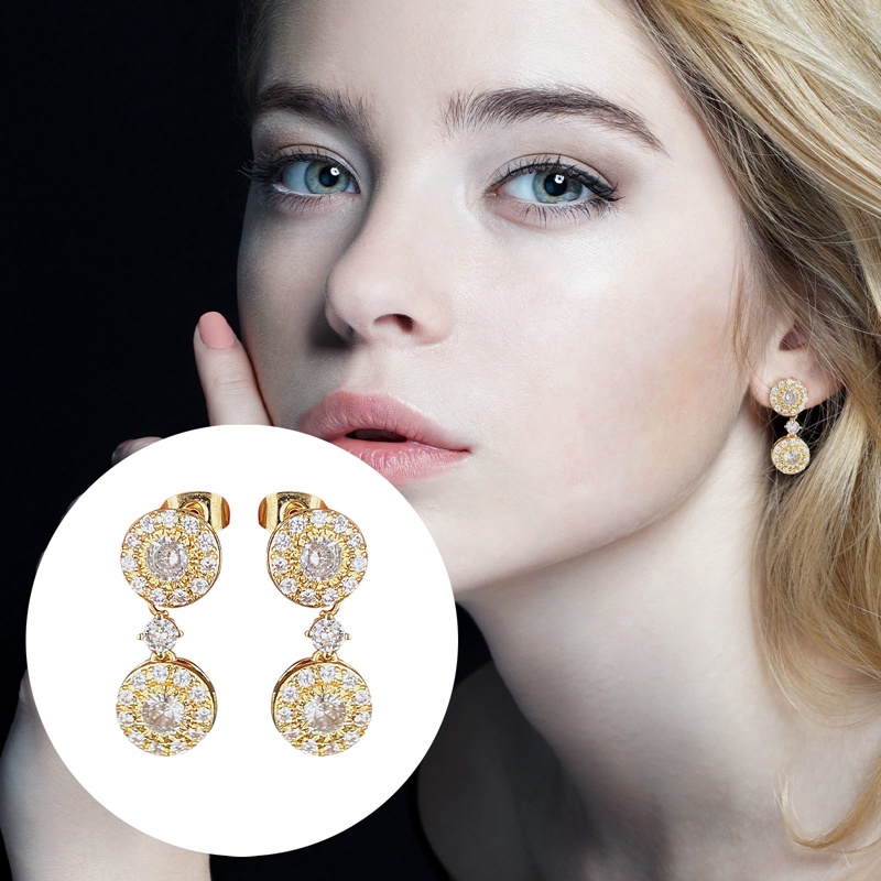 Fashion Warna Emas Menjuntai Anting Untuk Wanita Dengan Kristal Cubic Zirconia Sederhana Bergaya Anting Temperamen Lady Jewelry