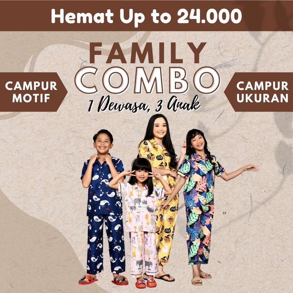 Cleopatra 1 Dewasa ( size L ) + 3 Anak Kids Piyama Combo Family / Campur Motif / Campur Ukuran / Kombo Piyama Family / Kombo Baju Tidur Keluarga ( CPL3K )