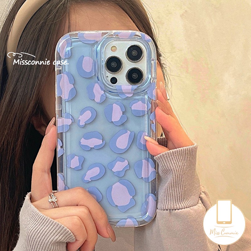 Casing Airbag Tpu Shockproof Lembut Transparan Kompatibel Untuk iPhone 7Plus 11 12 14 13 Pro Max XR 6s 7-8 6 Plus X XS Max SE 2020 Ins Ungu Penutup Pelindung Kamera Motif Leopard