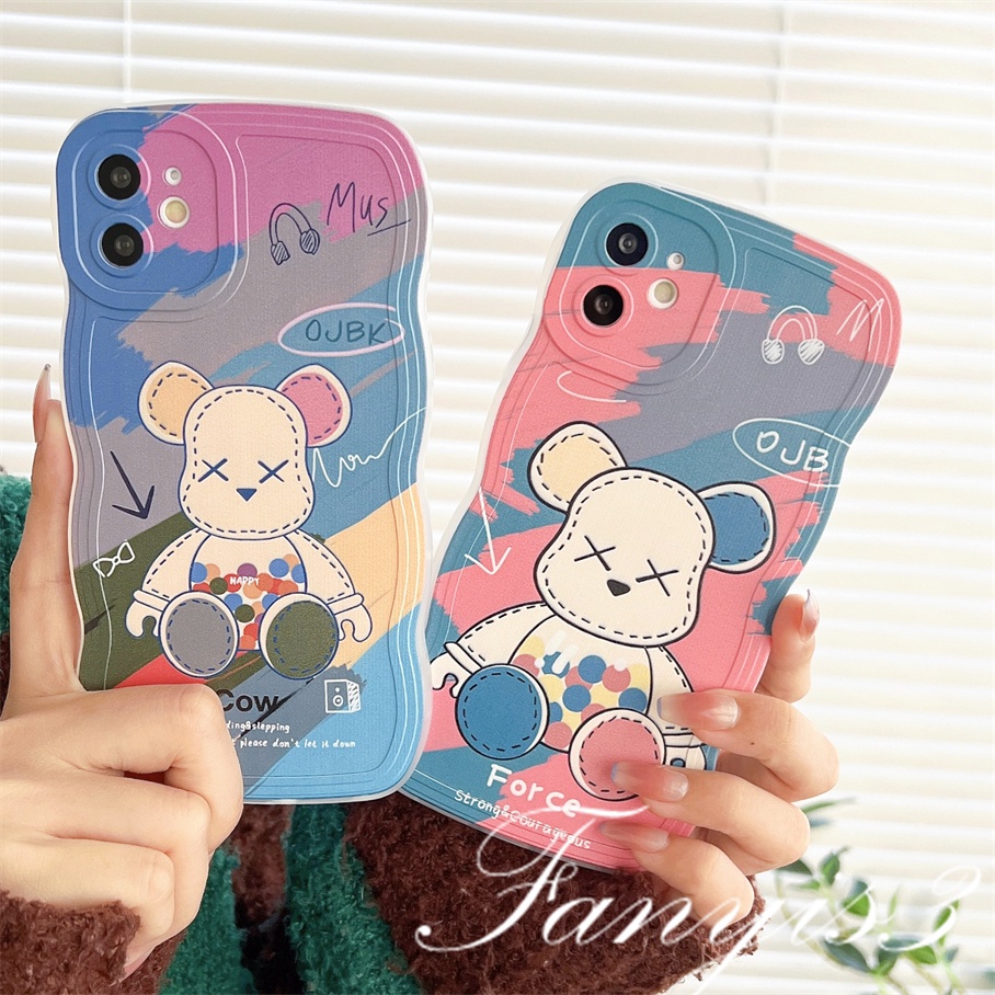 Compatible For iPhone 14 13 12 11 Pro Max X XR Xs Max 8 7 6 6s Plus SE 2020 Kompatibel Untuk Indah Berwarna Beruang Gelombang Bingkai Ponsel Case TPU Lembut Cover Pelindung