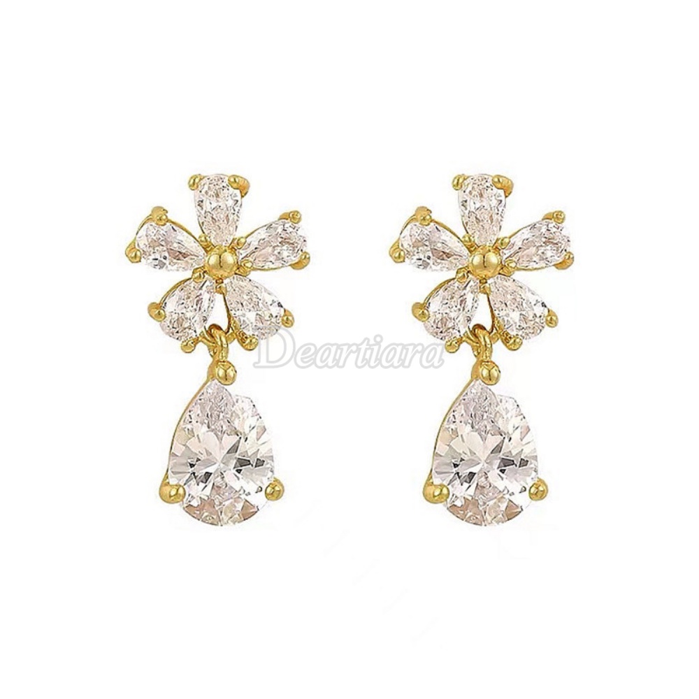 Fashion Tetesan Air Zirkon Bunga Anting Wanita Cahaya Mewah Temperamen Anting Rasa Tinggi Desain Minoritas Anting Rasa