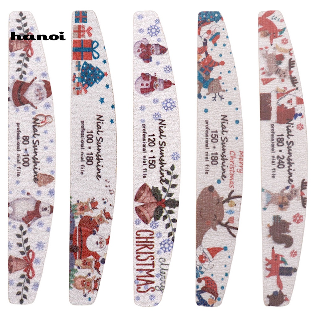 Hn * Kikir Kuku Motif Natal Bentuk Setengah Bulan Amplas Nail Buffer Warna-Warni Alat Manicure Profesional Untuk Perempuan