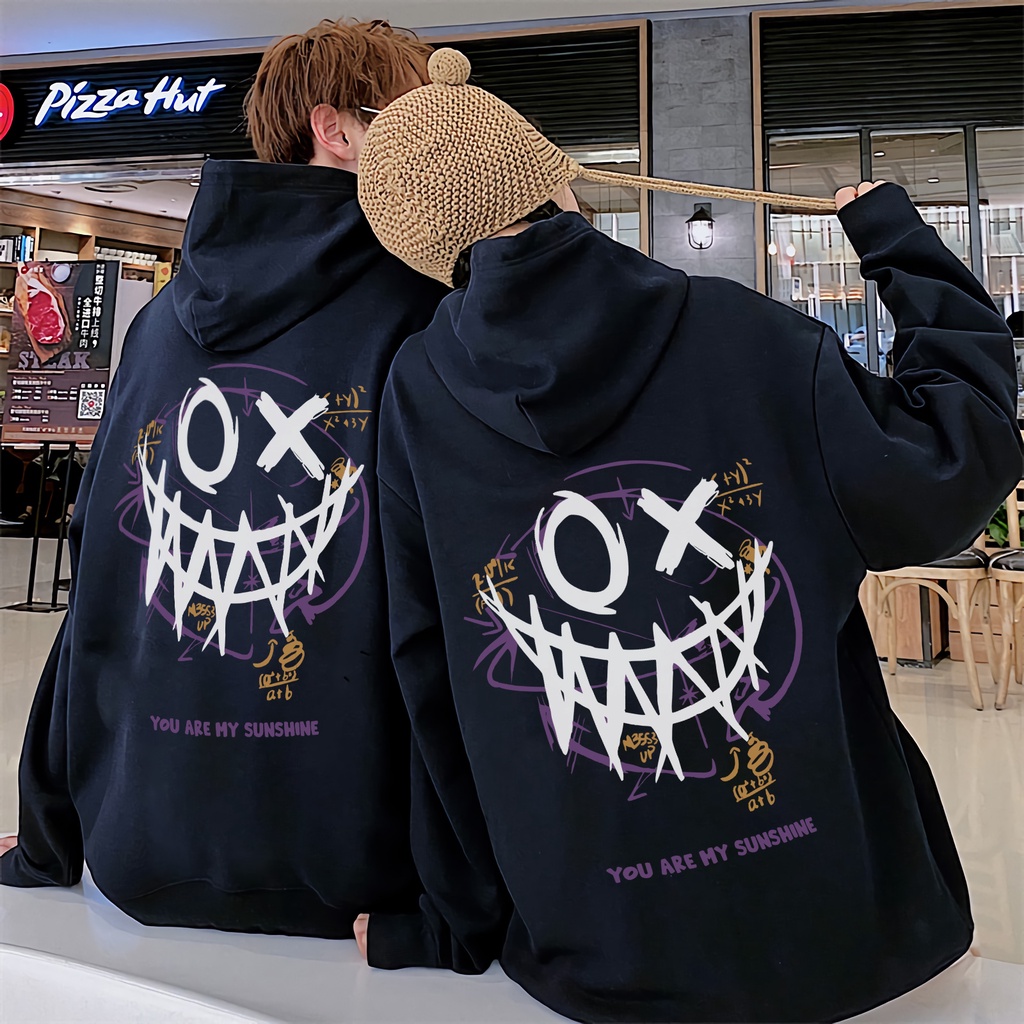 Hoodie Couple Pria Wanita You are My Sunshine Hip Hop Hoodie Gambar Setan Sweter Antik Pasangan Musim Gugur Musim Dingin Mode Atasan Serbaguna Kaus Gotik Pakaian Harajuku Y2k Korea