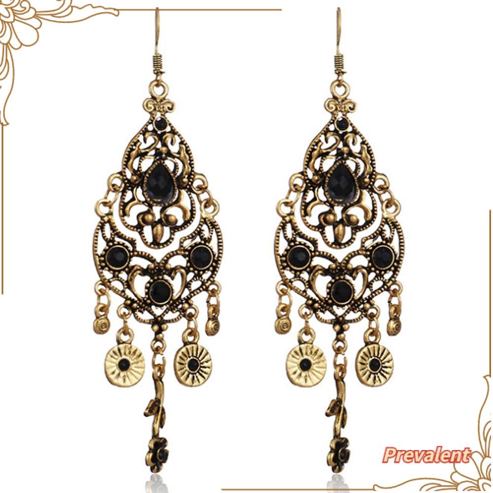 Preva Anting Etnik Perhiasan India Bunga Anting Menjuntai Panjang Vintage Alloy