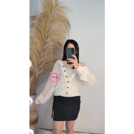 FX SHOP CARDIGAN KANCING FISHNET 2in1 + INNER HQ PREMIUIM