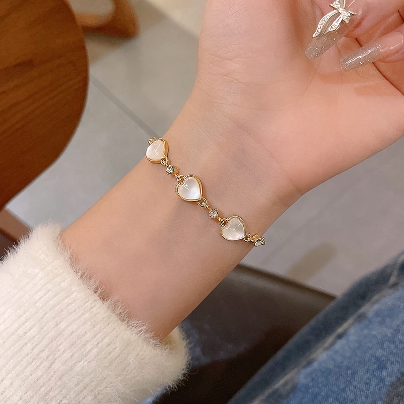 AY(CN) Gelang Opal Elegan Sweet Heart Gelang Rantai Emas Untuk Aksesoris Perhiasan Wanita