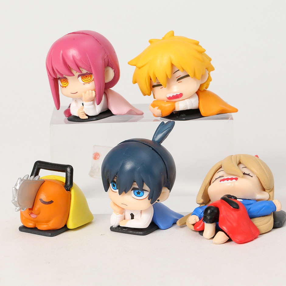 5pcs Anime Figural Chainsaw Man Mainan Kapsul Maskot Tidur Mini Set Lengkap Figure Mainan Boneka Dekorasi Desktop