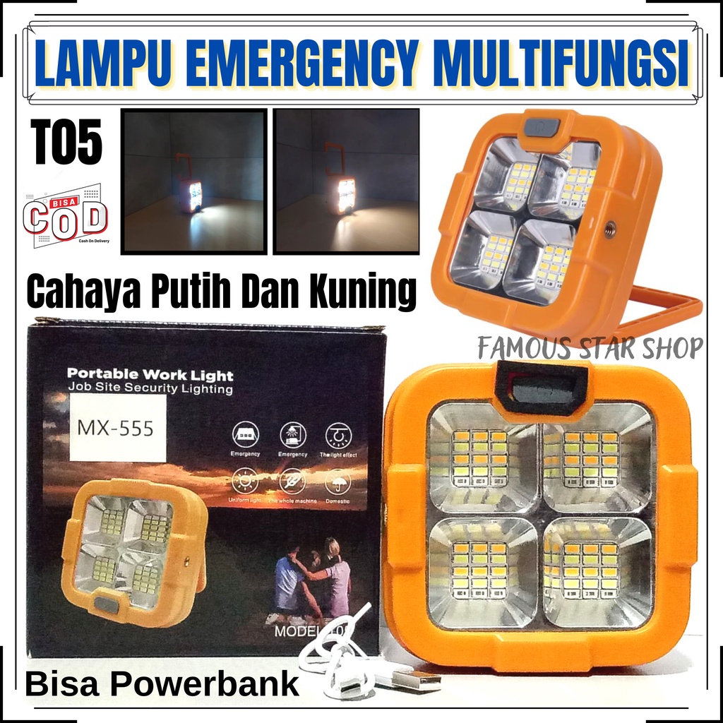 lampu tenaga surya Lampu Solar Light Lampu Panel Surya tenaga Outdoor Model T05 Cahaya Putih Dan Kuning | Upgrade baru Lampu LED Solar Emergency/Power Sel Surya/Lampu Panel/Professional Solar Emergency Light/Lamp Stand T05 | FMS