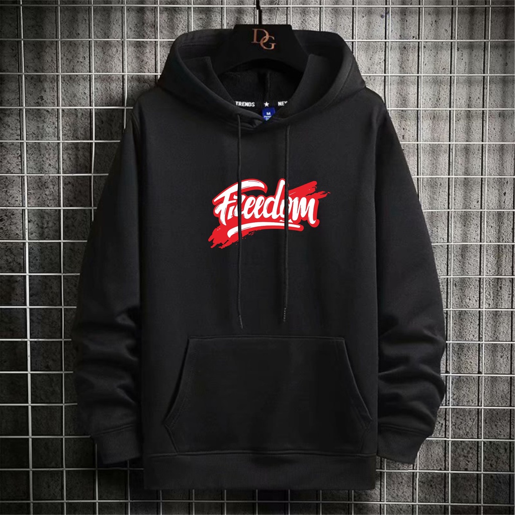 Switer Cowok Kece FREEDOM Hoodie Pria Simple Kekinian Sweater Anak Remaja Tebal Murah Size M L XL XXL