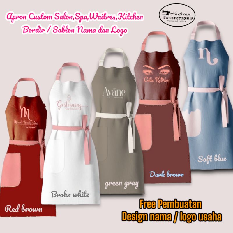 Celemek Apron Custom Salon Cafe Resto Polos &amp; Bordir / Sablon