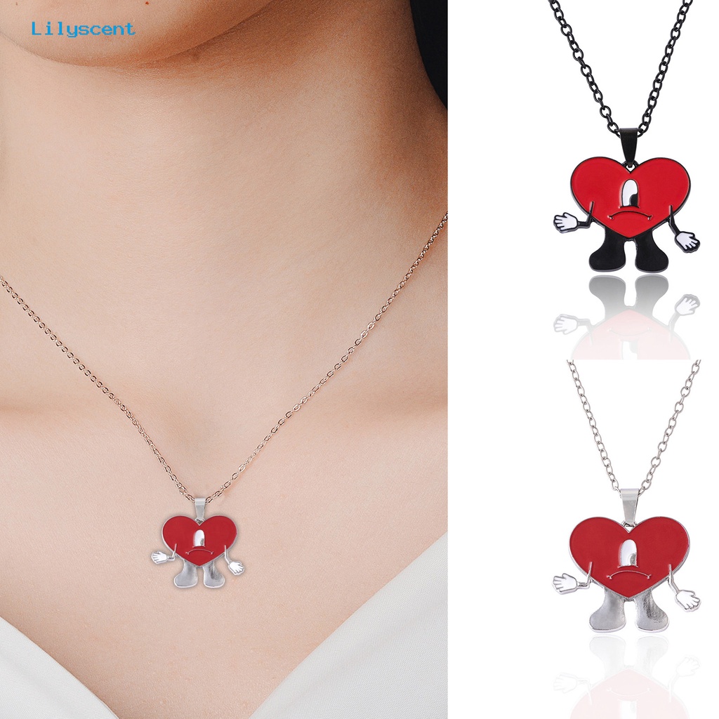 [LS] Liontin Kalung Pribadi Berbentuk Hati Rantai Salib Geometris Electroplating Leher Ornamen Colorfast Bad Bunny Heart Necklace Perhiasan Aksesori