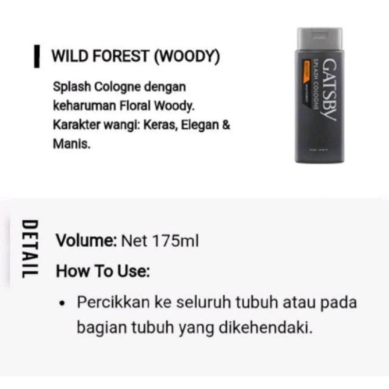 GATSBY COLOGNE 175ML / GATSBY MINYAK WANGI / PARFUM PRIA GATSBY 175ML