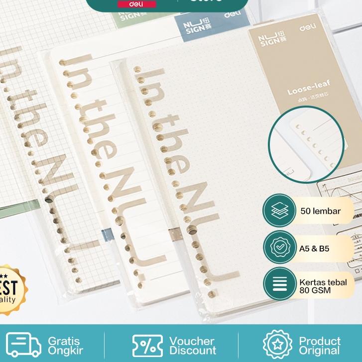 

CodeTt0T4 Nusign Loose-leaf Notebook Refill / Isi Binder A5 B5 Garis Grid Dot 50 Lembar NS31X