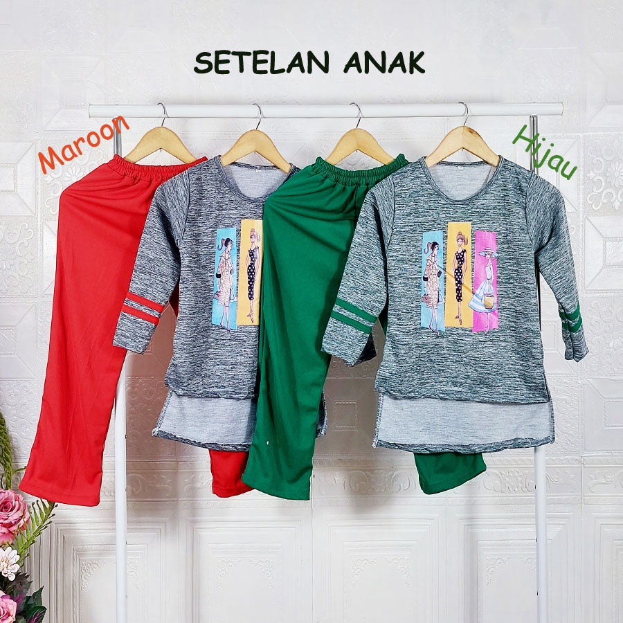 CARLINA Setelan Bilqis Anak Perempuan Baju dan Celana Kargo Panjang