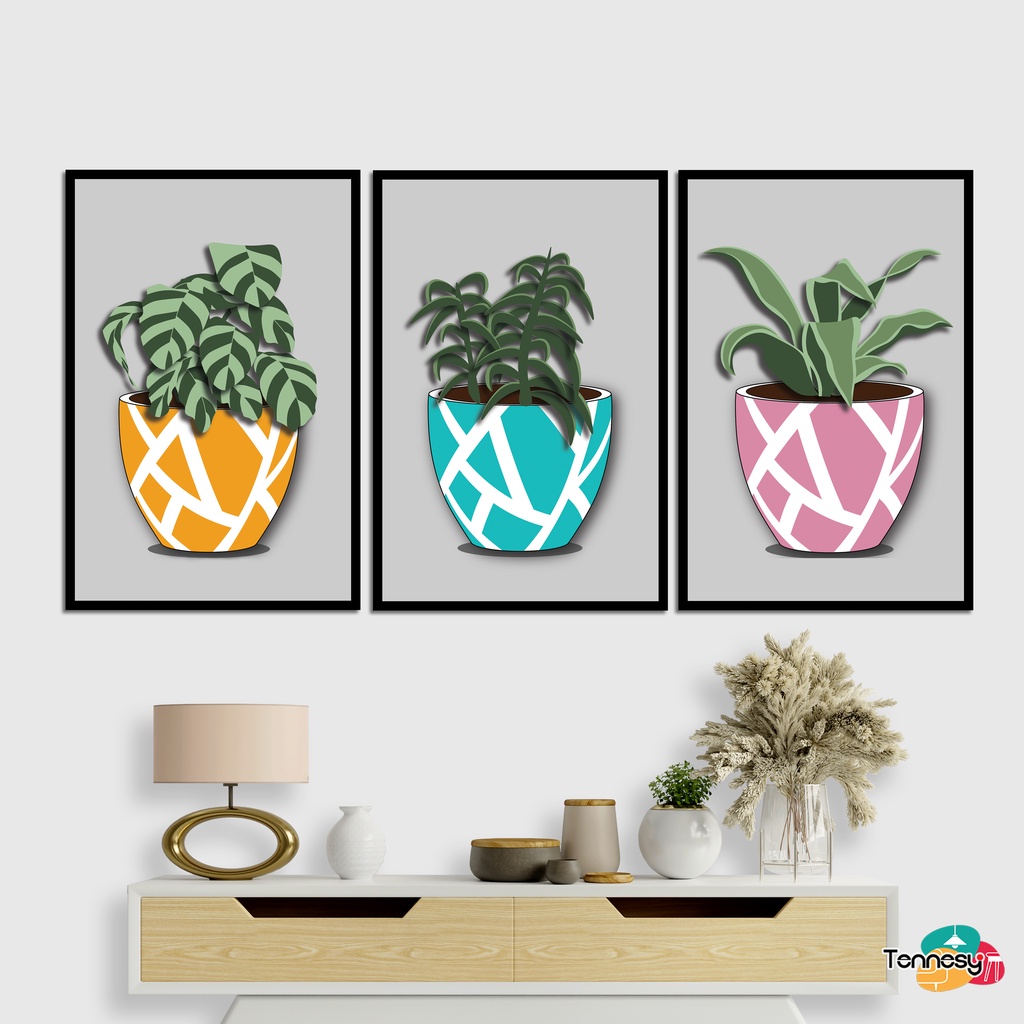 TENNESY Hiasan Dinding Bunga Pot Flower Vas 20x30cm Dekorasi Dinding Kamar Tidur Pajangan Kayu Poster Dekorasi Rumah