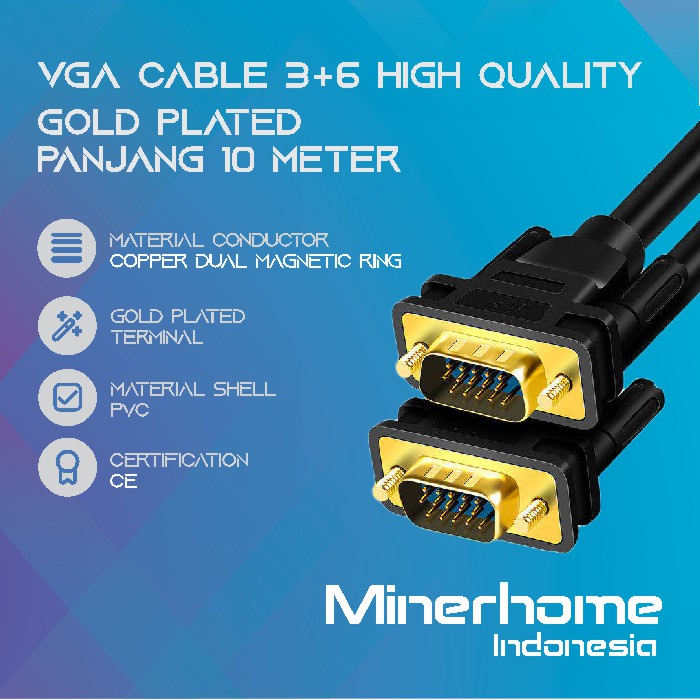 Kabel VGA Kualitas Standard High Quality 1/3/5/10/15 Meter