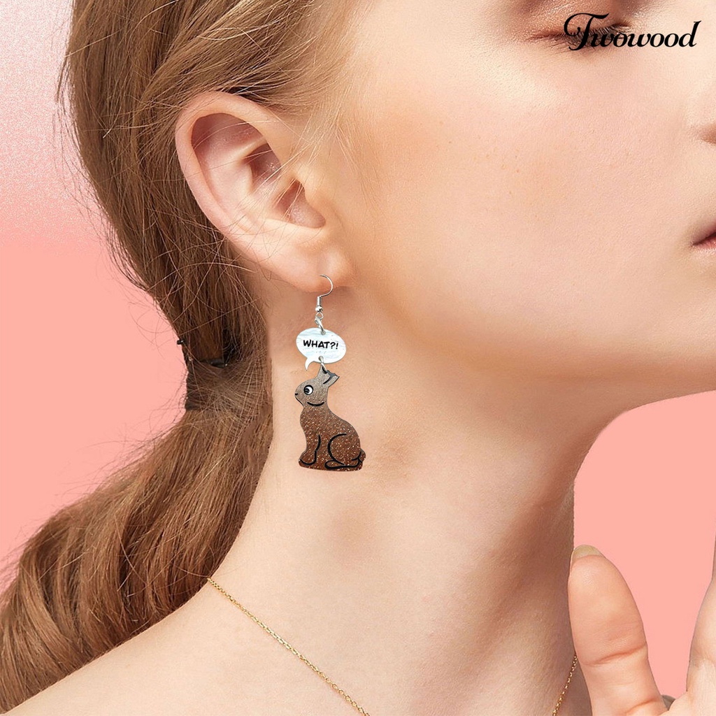 Twowood 1pasang Liontin Anting Kartun Hewan Liontin Eye-catching Geometris Menarik Telinga Dekorasi Akrilik Paskah Perhiasan Cokelat Kelinci Rabbit Earrings Perhiasan Aksesori