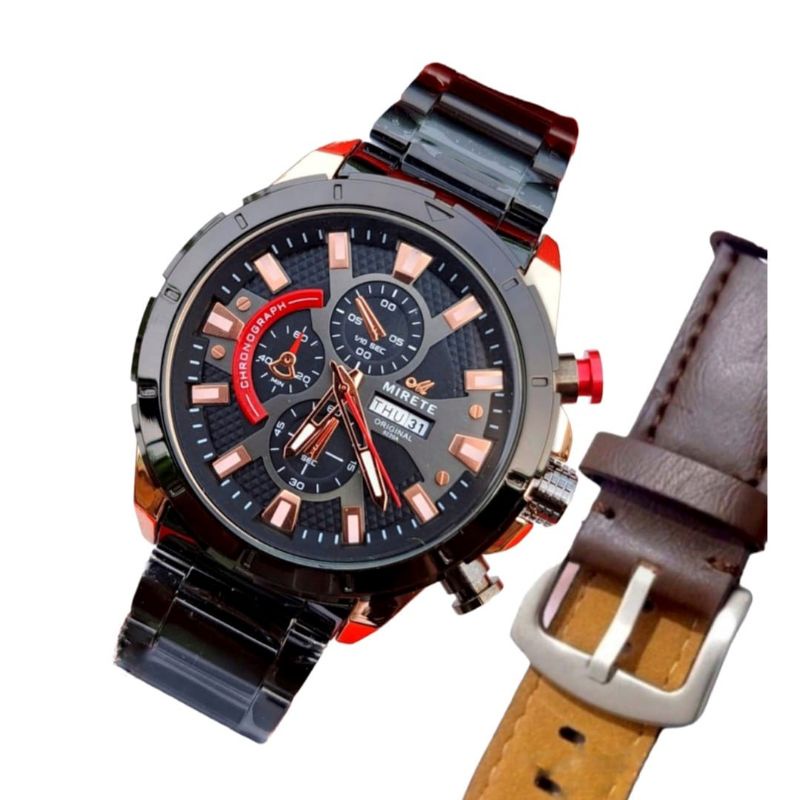 MIRETE NEW ORIGINAL!!!! Jam Tangan Pria Import Strap Rantai Stainlees Steel Anti Air || Fitur Tanggal Aktif Moodel Analog COD || Jam Tangan Pria Terlaris Kekinian Simple Dan Keren Super Mewah