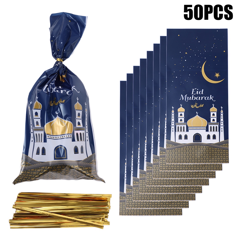 50pcs Tas Bingkisan Ramadhan/Tas Kemasan Kue Permen Hias Lebaran Eid Mubarak Home Party