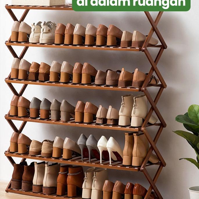 ➤ Greenland Rak Sepatu Kayu 5 Tingkat Rak Sepatu Zigzag Aesthetic Rak Penyimpanan Serbaguna HRS202 ➨