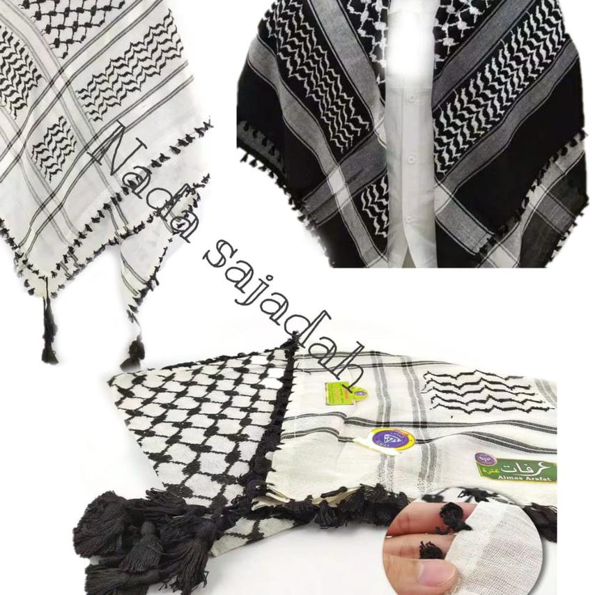 ❇ &Sorban Kashmiri ARIFAT  Segi Empat Rumbai Kusus Hitam & Putih Viral Original India Sorban Exclusi