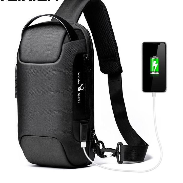 ♥ WEIXIER 9529 Tas Selempang Pria Shoulder Bag Anti Maling USB Port Anti Air WX-OS ☜