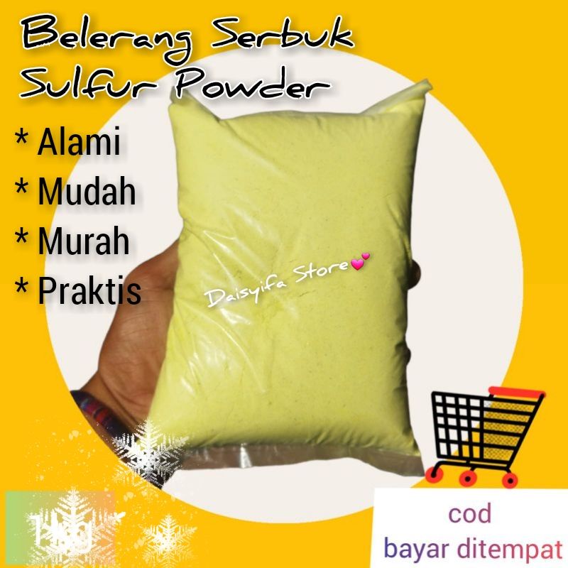 500 Gr Bubuk Belerang Sulfur Powder Untuk Obat Jerawat Alergi Gatal Gatal Kulit Eksim Panu Kadas Kur