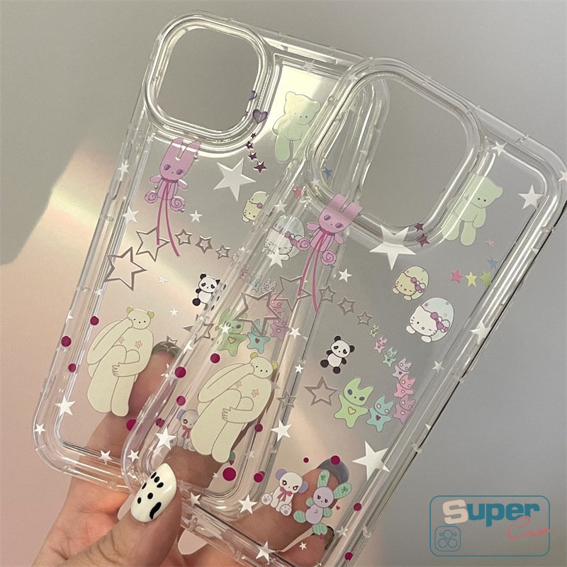 IPHONE Bening Lembut Silicon TPU Case Kompatibel Untuk Iphone7 8 6 6s Plus 11 13 14 12 Pro MAX XR X XS MAX SE 2020 Ins Graffiti Lucu Kartun Lovely Star Bear Airbag Shockproof Back Cover