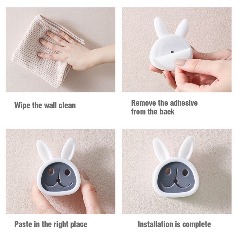 Smiling Rabbit Shaped Clip Rack Tahan Air Penyimpanan Perhiasan Kait Kamar Mandi Dapur Organizing Gadget Self Adhesive Hand Towel Holder