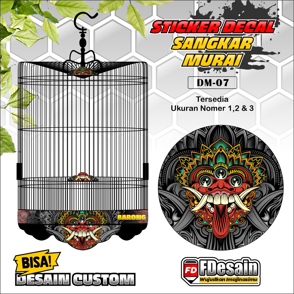 STICKER DECAL SANGKAR MURAI / DECAL TEBOK SANGKAR MURAI NOMER 1,2,3 MOTIF KEPALA BARONG - DM07