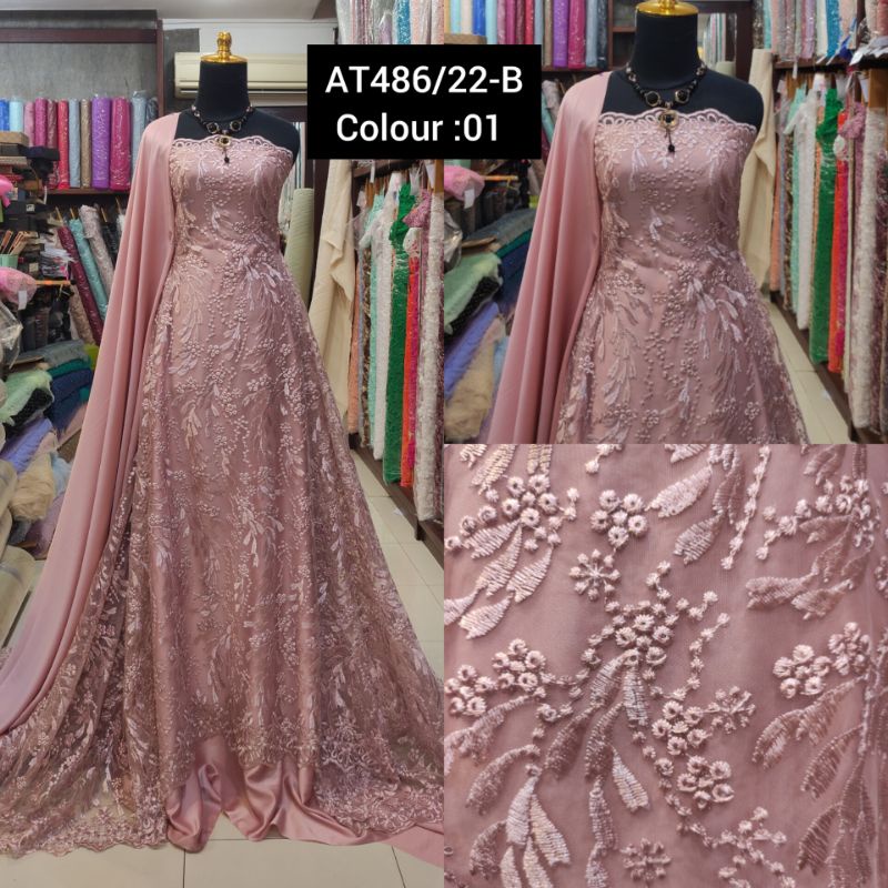 Kain Tile Brokat Daun Akar Abstrak AT486/22-B Dusty Pink