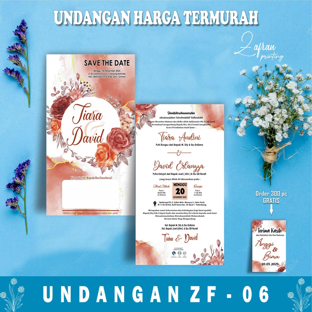 Undangan Pernikahan 1 Lembar Murah, Cantik, Elegant, Simpel, Vintage, Rustik, Surat Undangan Pernika