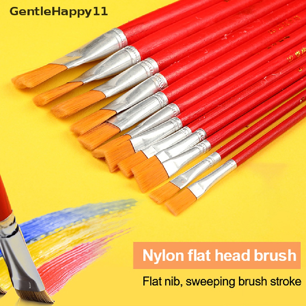 Gentlehappy 1/6 /12pcs Batang Merah Kuas Cat Minyak Nylon Oil Brush Red Rod Gouache Watercolor Row Flat Line Pen Head Paint Industrial Paint Brush Paing Watercolor Brush Artis Art Suppl