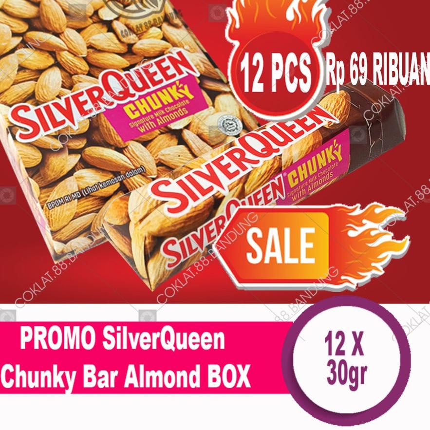 

✰ SilverQueen Chunky Bar 30gr Cashew 1 Box Isi 12 pcs X 30 gr Almond - Coklat Silver Queen Chungky Bar 30 gram X 12 Batang Cokelat Almonds 30gr ☈